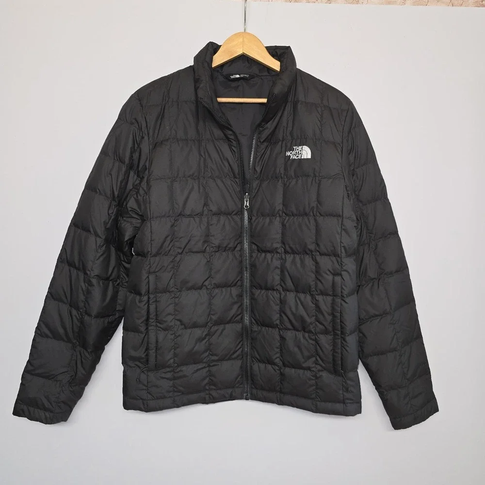 The North Face Mens Puffer Jacket Size M Black Down Fill Pockets Quilted Hiking